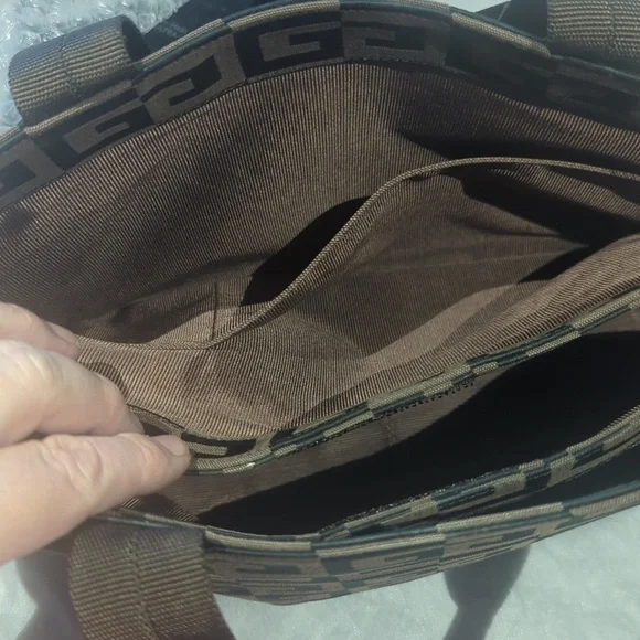 Givenchy Brown Geometric Fabric Tote Bag Authentic Designer Large - Picture 10 of 15